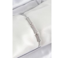 Pirinç Gümüş Renk Zirkon Taşlı Kemik Model Kadın Bileklik - TJ-BB7071