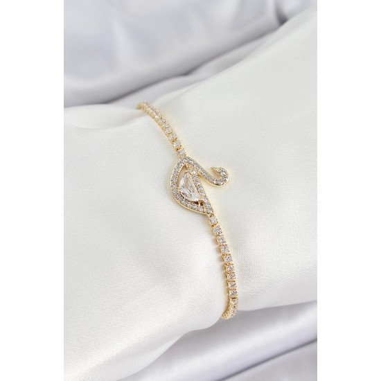 Pirinç Gold Renk Zirkon Taşlı Kuğu Model Kadın Bileklik - TJ-BB7072