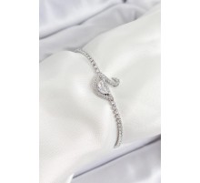 Pirinç Gümüş Renk Zirkon Taşlı Kuğu Model Kadın Bileklik - TJ-BB7073