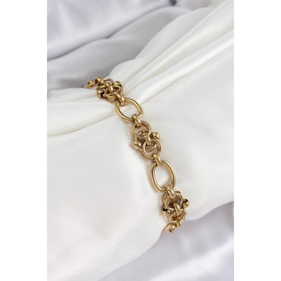 316L Çelik Gold Renk Zincirli Kadın Bileklik - TJ-BB7075