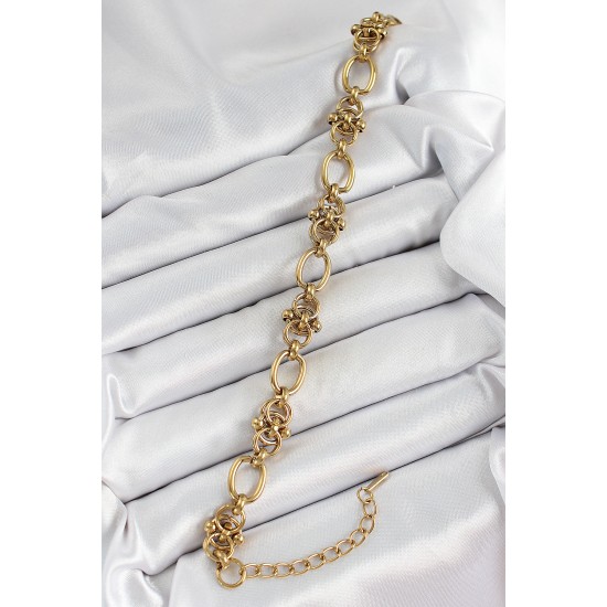 316L Çelik Gold Renk Zincirli Kadın Bileklik - TJ-BB7075