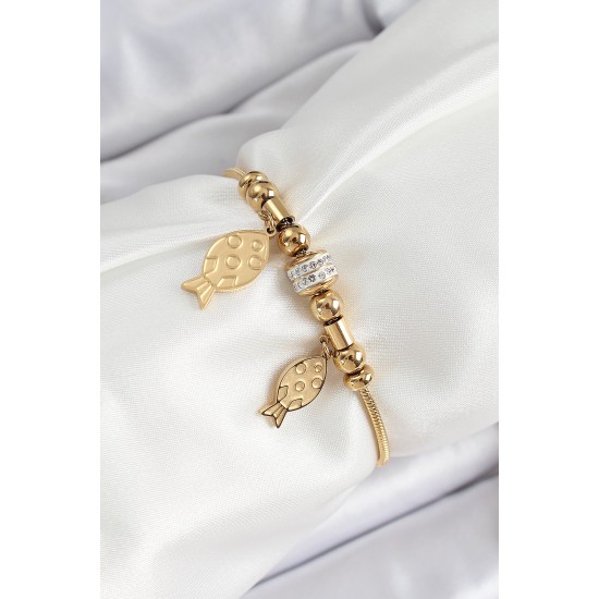 316L Çelik Gold Renk Balık Model Kadın Bileklik - TJ-BB7076