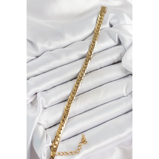 316L Çelik Gold Renk Yassı Zincir Kadın Bileklik - TJ-BB7077