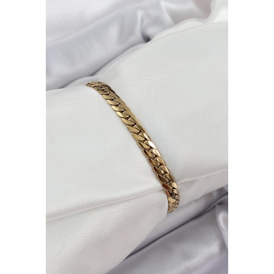 316L Çelik Gold Renk Yassı Zincir Kadın Bileklik - TJ-BB7077