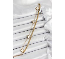 316L Çelik Gold Renk Beyaz Yoncalı 2'li Kadın Bileklik - TJ-BB7079