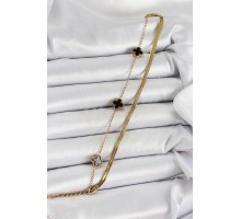 316L Çelik Gold Renk Siyah Yoncalı İtalyan Zincirli 2'li Kadın Bileklik - TJ-BB7080