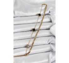 316L Çelik Gold Renk Siyah Yoncalı İtalyan Zincirli 2'li Kadın Bileklik - TJ-BB7080