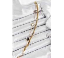 316L Çelik Gold Renk Siyah ve Beyaz Yoncalı İtalyan Zincirli 2'li Kadın Bileklik - TJ-BB7082