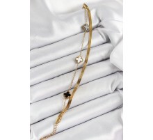 316L Çelik Gold Renk Siyah ve Beyaz Yoncalı İtalyan Zincirli 2'li Kadın Bileklik - TJ-BB7082