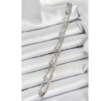 316L Çelik Gümüş Renk Kalpli Zincir ve İtalyan Zincirli 2'li Kadın Bileklik - TJ-BB7083