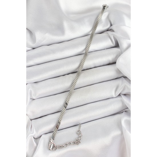 316L Çelik Gümüş Renk Yassı Zincir Model Kadın Bileklik - TJ-BB7085