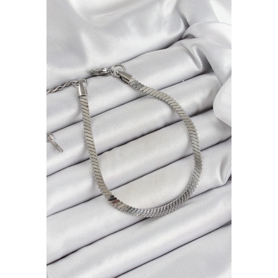 316L Çelik Gümüş Renk Yassı Zincir Model Kadın Bileklik - TJ-BB7085