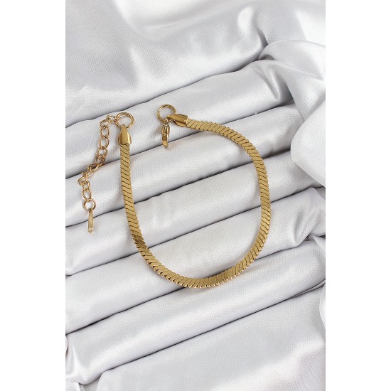 316L Çelik Gold Renk Yassı Zincir Model Kadın Bileklik - TJ-BB7086