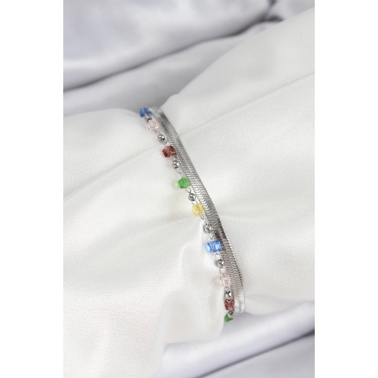 316L Çelik Gümüş Renk Karışık Renkli Kristal Taşlı Kadın Bileklik - TJ-BB7089