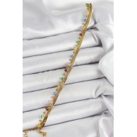 316L Çelik Gold Renk Karışık Renkli Kristal Taşlı Kadın Bileklik TJ-BB7090