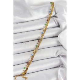 316L Çelik Gold Renk Karışık Renkli Kristal Taşlı Kadın Bileklik TJ-BB7090