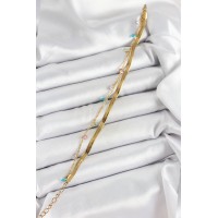 316L Çelik Gold Renk Karışık Renkli Kristal Taşlı 2'li Kadın Bileklik TJ-BB7093