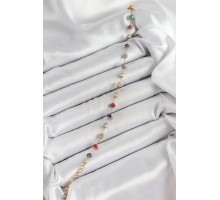 316L Çelik Gold Renk Zincirli Mix Renk Kristal Taşlı Kadın Bileklik - TJ-BB7095