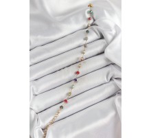 316L Çelik Gold Renk Zincirli Mix Renk Kristal Taşlı Kadın Bileklik - TJ-BB7095