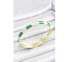 Mineli Pirinç Yeşil Beyaz Sarmal Desenli Gold Renk Kadın Kelepçe - TJ-BB7101