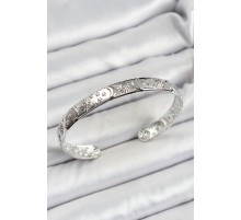 Pirinç Gümüş Renk İşlemeli Altı Açık Bileklik - TJ-BB7186