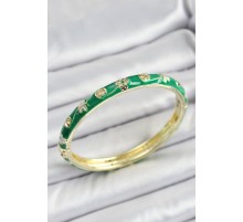 Mineli Pirinç Yeşil Renk Motif Desenli Kadın Kelepçe - TJ-BB7185