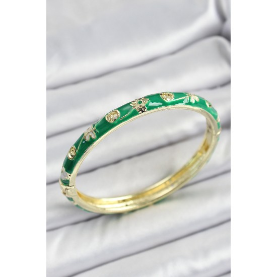 Mineli Pirinç Yeşil Renk Motif Desenli Kadın Kelepçe - TJ-BB7185