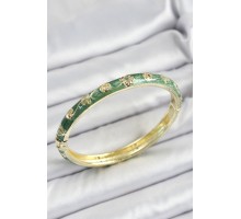 Mineli Pirinç Yaldızlı Yeşil Motif Desenli Kadın Kelepçe - TJ-BB7184