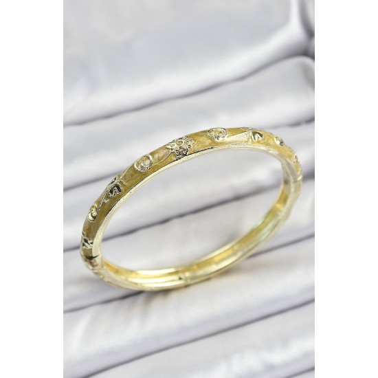 Mineli Gold Pirinç Sarı Renk Motifli Kadın Kelepçe - TJ-BB7181