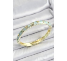 Mineli Pirinç Gold Renk Mavi Renk Motifli Kadın Kelepçe - TJ-BB7180