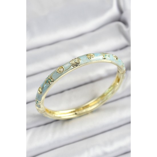 Mineli Pirinç Gold Renk Mavi Renk Motifli Kadın Kelepçe - TJ-BB7180