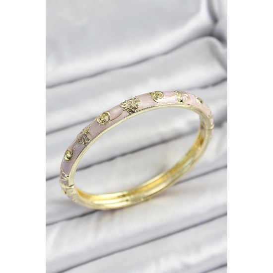 Mineli Pirinç Gold Renk Pembe Renk Motifli Kadın Kelepçe - TJ-BB7178