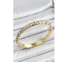 Mineli Pirinç Pembe Yeşil Çiçek Desenli Zirkon Taşlı Kadın Kelepçe - TJ-BB7177