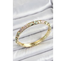 Mineli Pirinç Pembe Yeşil Çiçek Desenli Zirkon Taşlı Kadın Kelepçe - TJ-BB7177