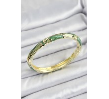 Mineli Pirinç Gold Renk Yeşil Çiçek Motifli Kadın Kelepçe - TJ-BB7173