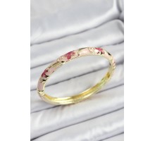 Mineli Pirinç Pembe Çiçek Motifli Kadın Kelepçe - TJ-BB7172