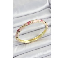 Mineli Pirinç Pembe Çiçek Motifli Kadın Kelepçe - TJ-BB7172