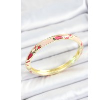 Mineli Pirinç Pembe Desenli Gold Renk Kadın Kelepçe - TJ-BB7113