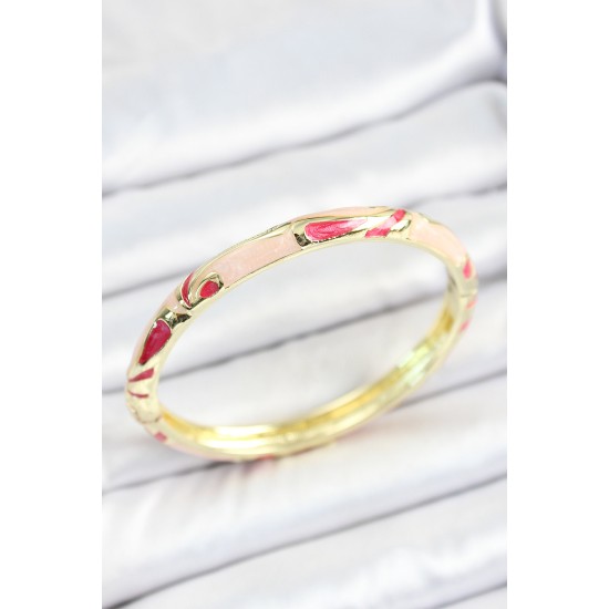 Mineli Pirinç Pembe Desenli Gold Renk Kadın Kelepçe - TJ-BB7113