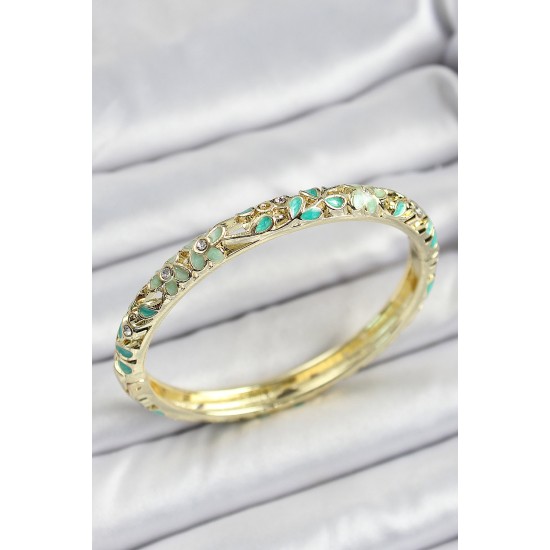 Mineli Pirinç Yeşil Çiçek Motifli Kadın Kelepçe - TJ-BB7171