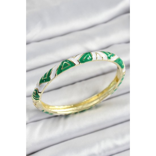 Mineli Pirinç Yeşil Beyaz Motifli Kadın Kelepçe - TJ-BB7169