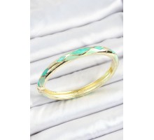 Mineli Pirinç Turkuaz Yeşil Baklava Desenli Gold Renk Kadın Kelepçe - TJ-BB7116