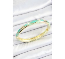 Mineli Pirinç Turkuaz Yeşil Baklava Desenli Gold Renk Kadın Kelepçe - TJ-BB7116