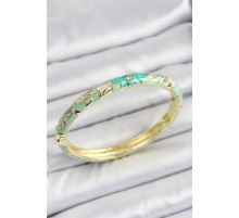 Mineli Pirinç Yeşil Çiçek Motifli Kadın Kelepçe - TJ-BB7167