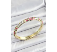 Mineli Pirinç Pembe Beyaz Çiçek Motifli Kadın Kelepçe - TJ-BB7166