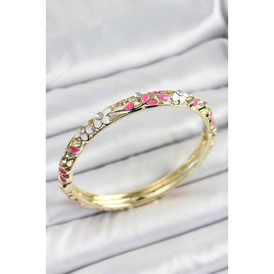 Mineli Pirinç Pembe Beyaz Çiçek Motifli Kadın Kelepçe - TJ-BB7166