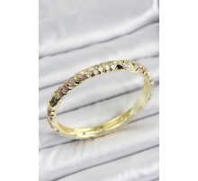 Mineli Pirinç Gold Renk Pembe Çiçek Desen Motifli Kadın Kelepçe - TJ-BB7165