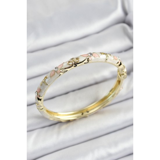 Mineli Pirinç Krem Çiçek Motifli Kadın Kelepçe - TJ-BB7163