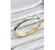 Mineli Pirinç Yeşil Beyaz Geometrik Desenli Kadın Kelepçe - TJ-BB7162