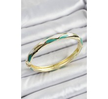 Mineli Pirinç Yeşil Beyaz Geometrik Desenli Kadın Kelepçe - TJ-BB7162